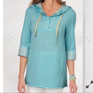 Soft Surroundings Aqua Blue Hooded Pullover Tunic